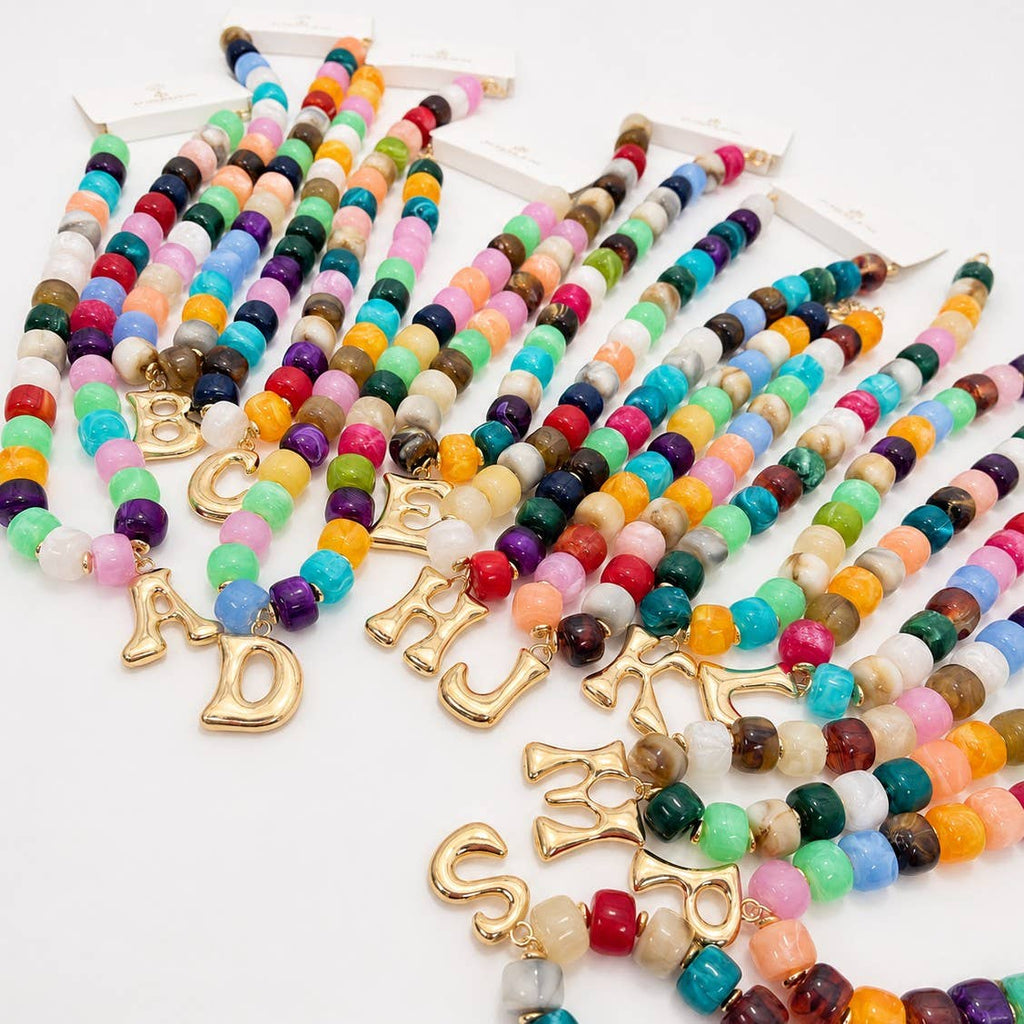 Beaded Initial Charm Necklace| 40NK9655