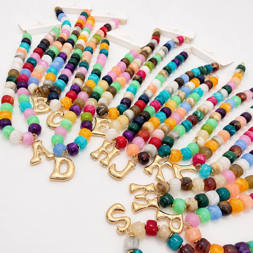 Beaded Initial Charm Necklace| 40NK9655