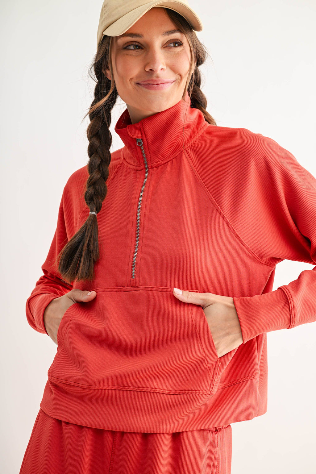 Mono B - Luxe Sand Wash Rib 1/4 Zip Sweater