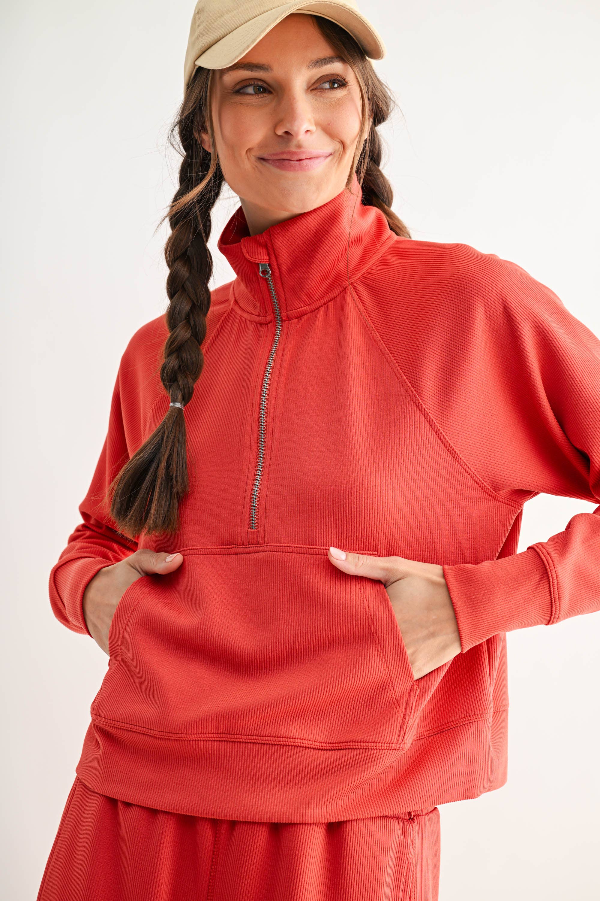 Mono B - Luxe Sand Wash Rib 1/4 Zip Sweater