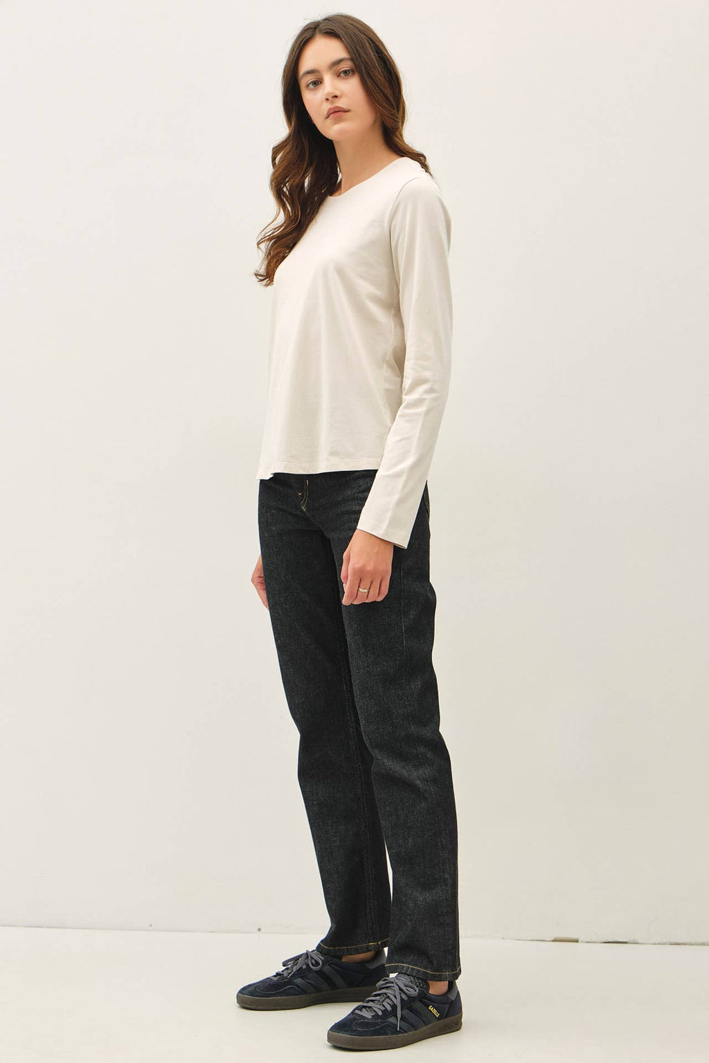 Be Cool - GARMENT WASHED COTTON LONG SLEEVE BASIC TOP