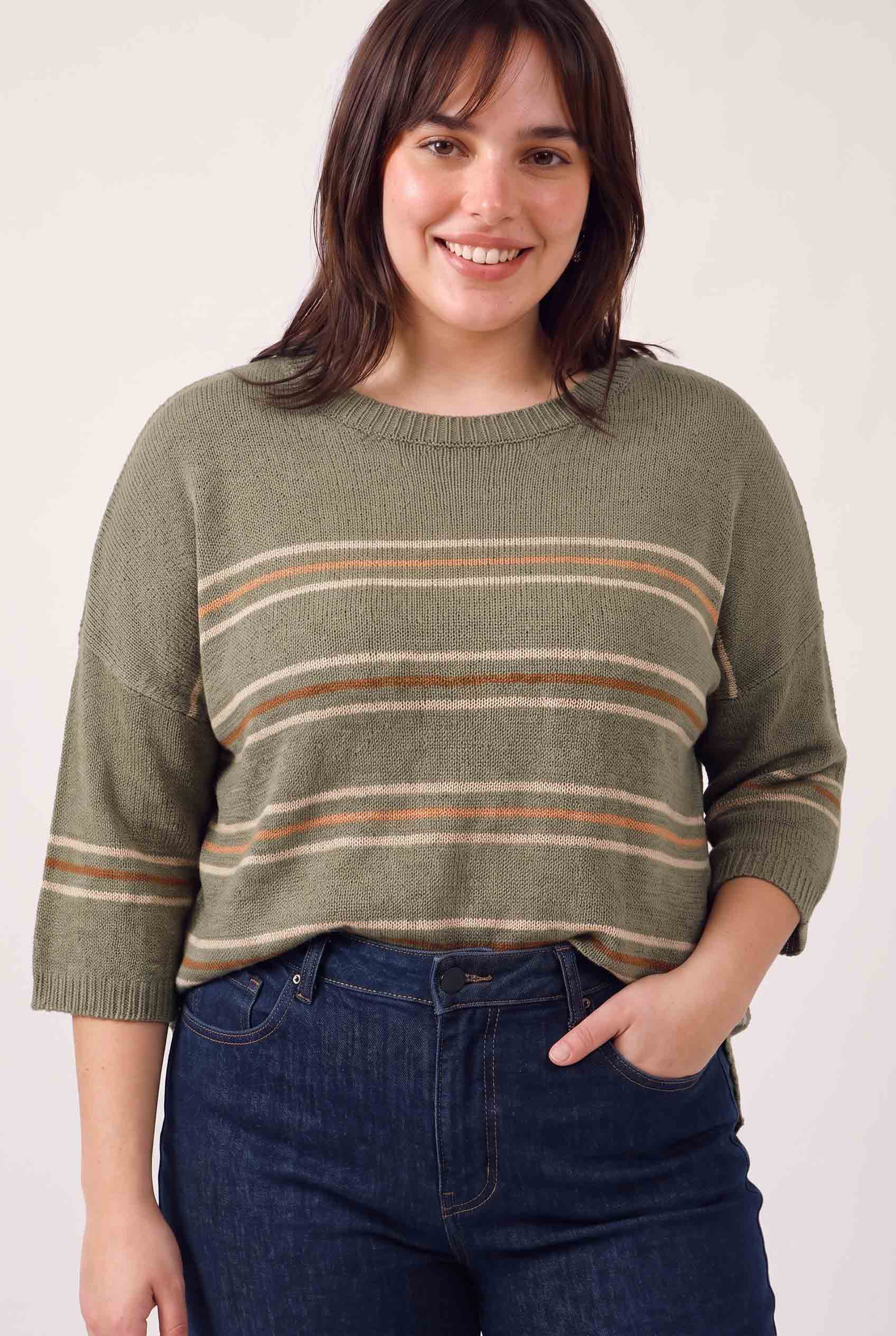 Be Cool - [PLUS] OVER SIZED DROP SHOULDER STRIPED SWEATER