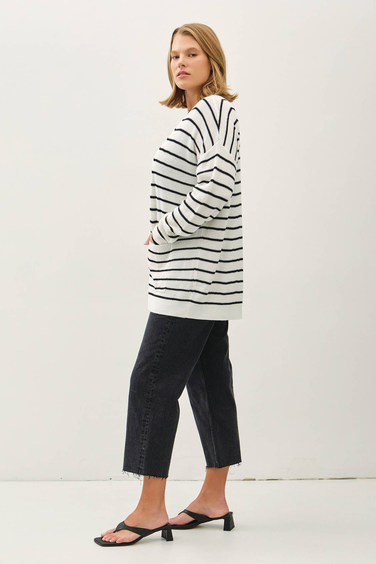 Be Cool - PLUS SIZE CLASSIC STRIPED OPEN CARDIGAN