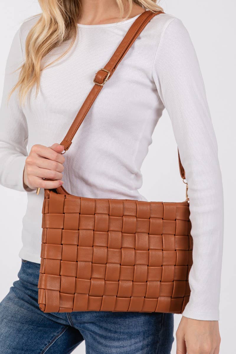 Leather Basket Weave Hand Bag