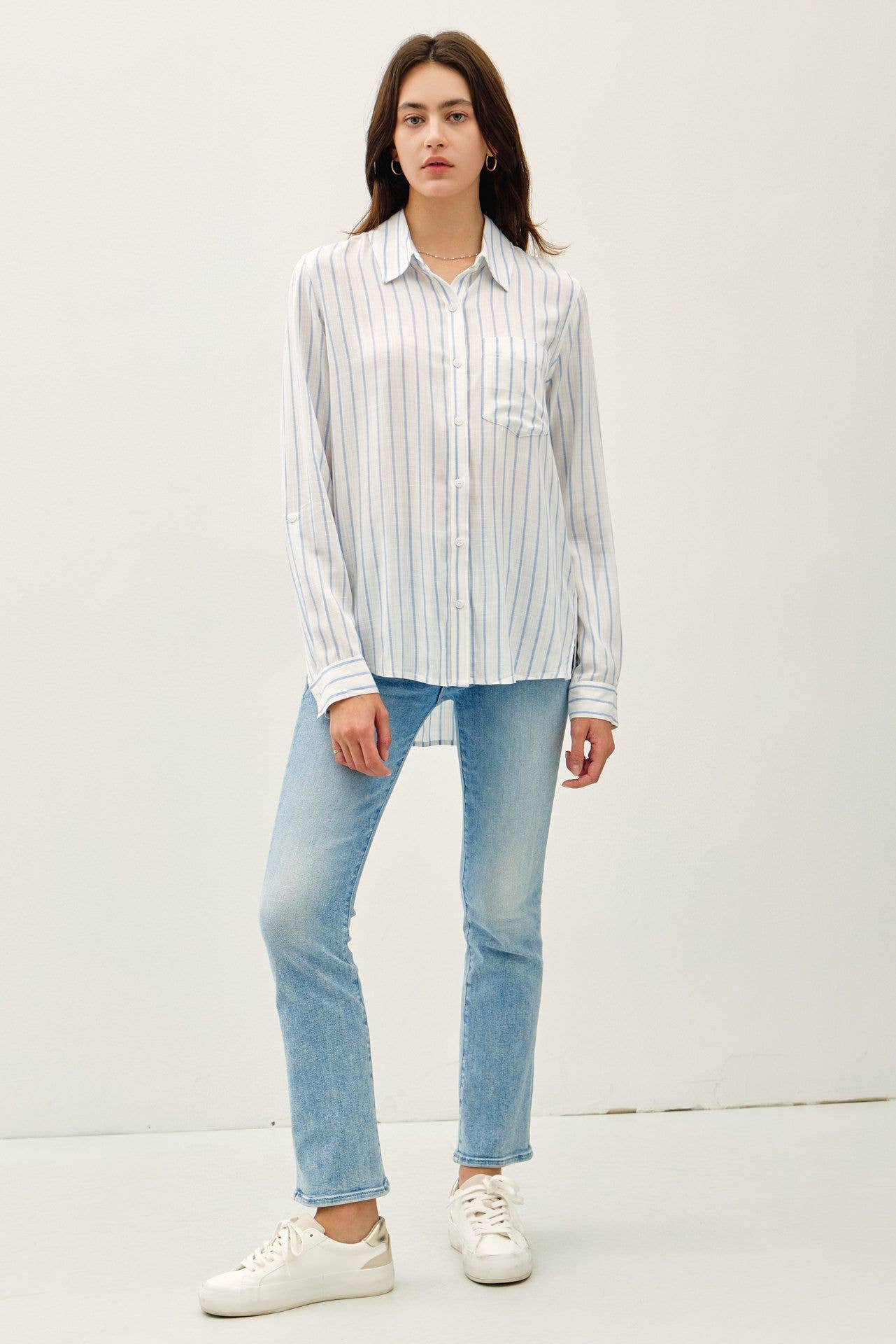Be Cool - LIGHWEIGHT VERTICAL STRIPE BUTTON UP SHIRT