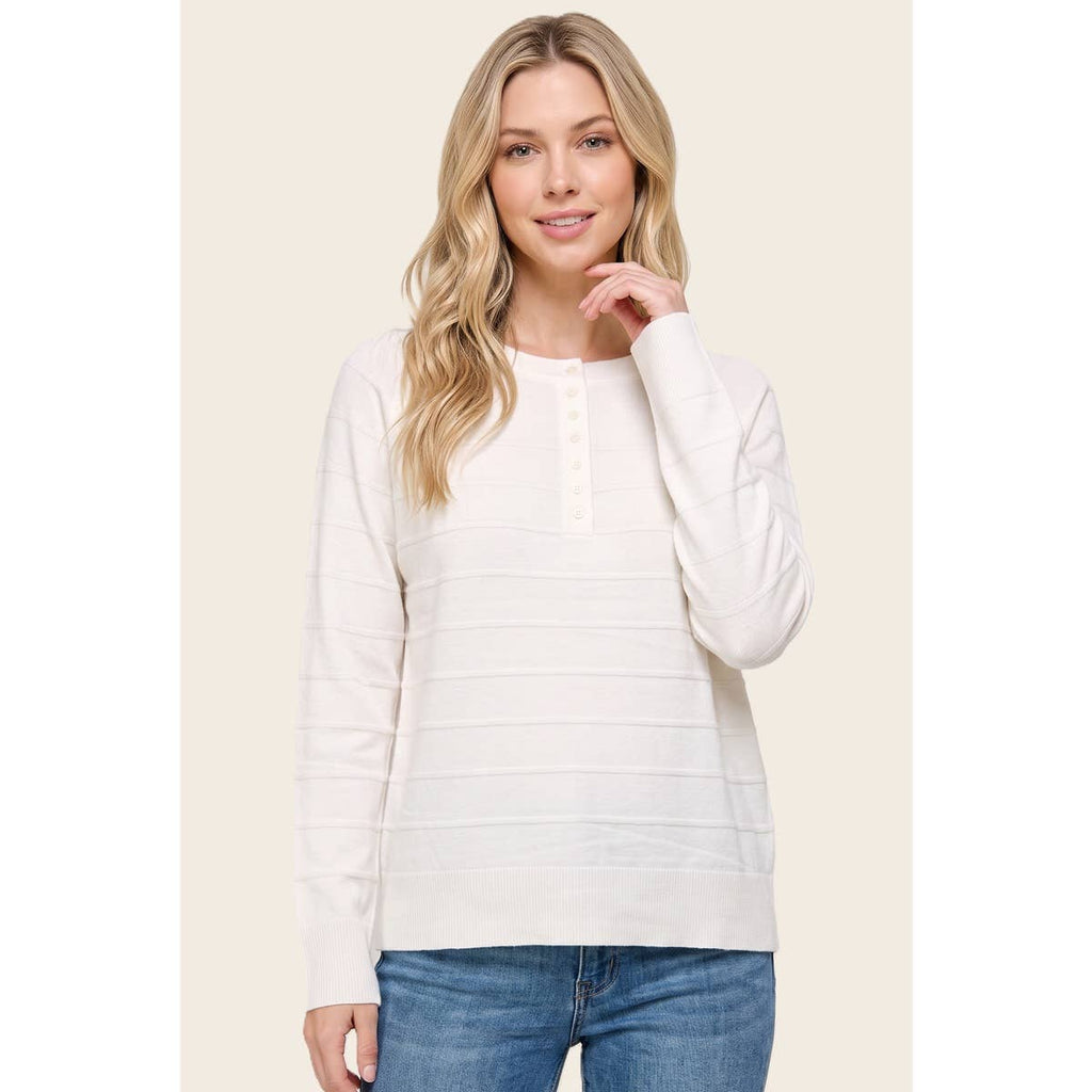 STACCATO - TEXTURE STRIPED HALF BUTTON SWEATER