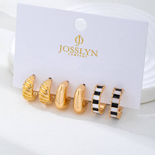 Checker Textured Huggie Hoop Trio