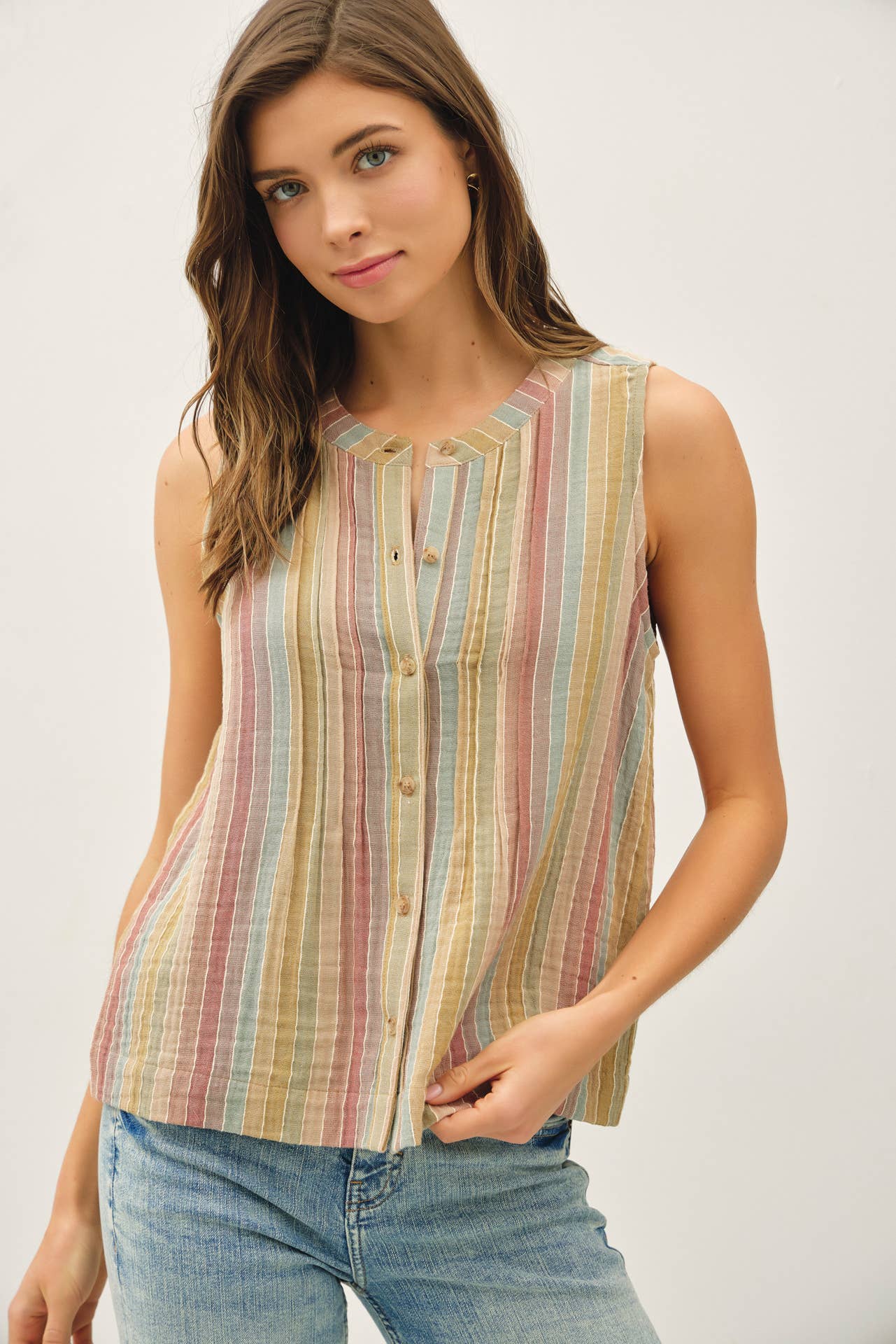 STRIPED GAUZE TOP