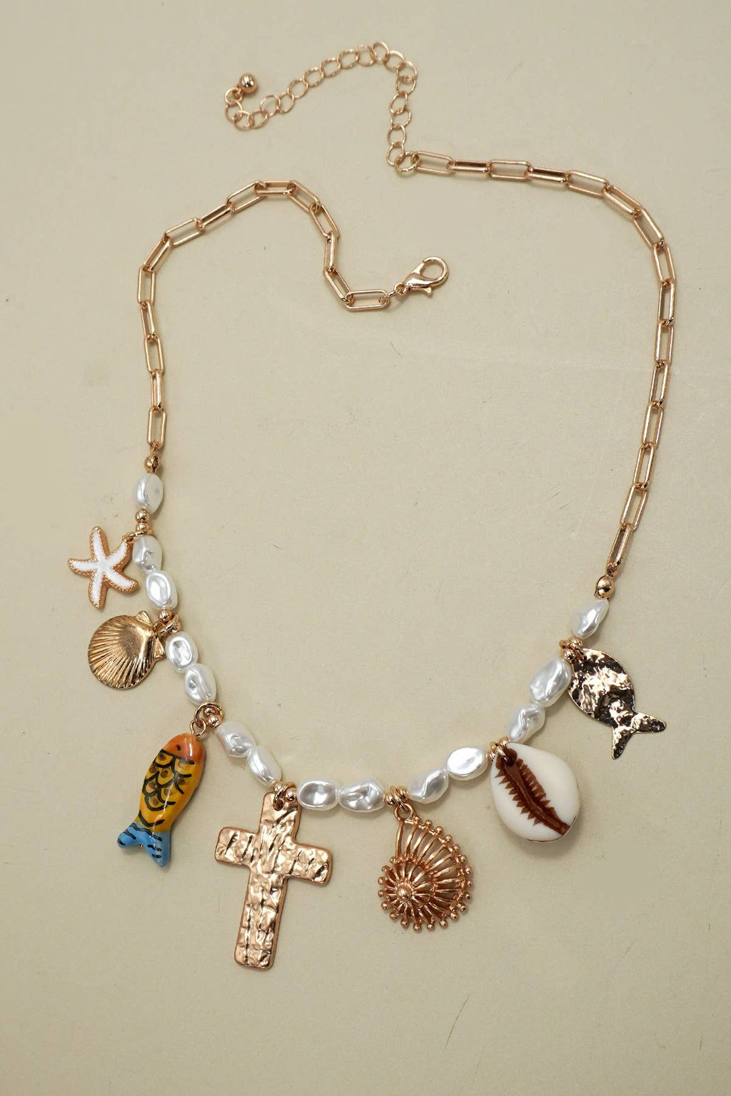 Fish Cross Pearl Necklace