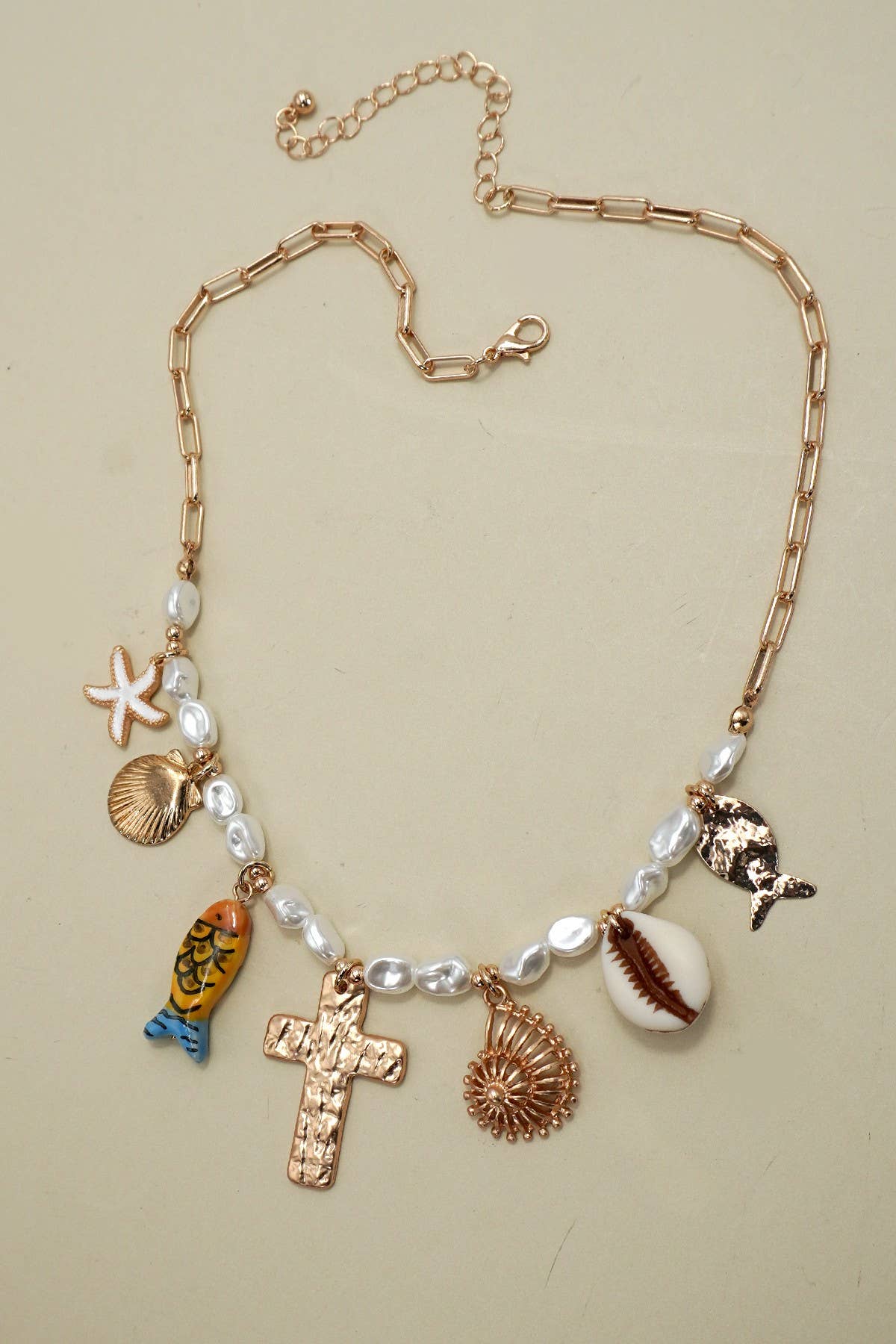 Fish Cross Pearl Necklace