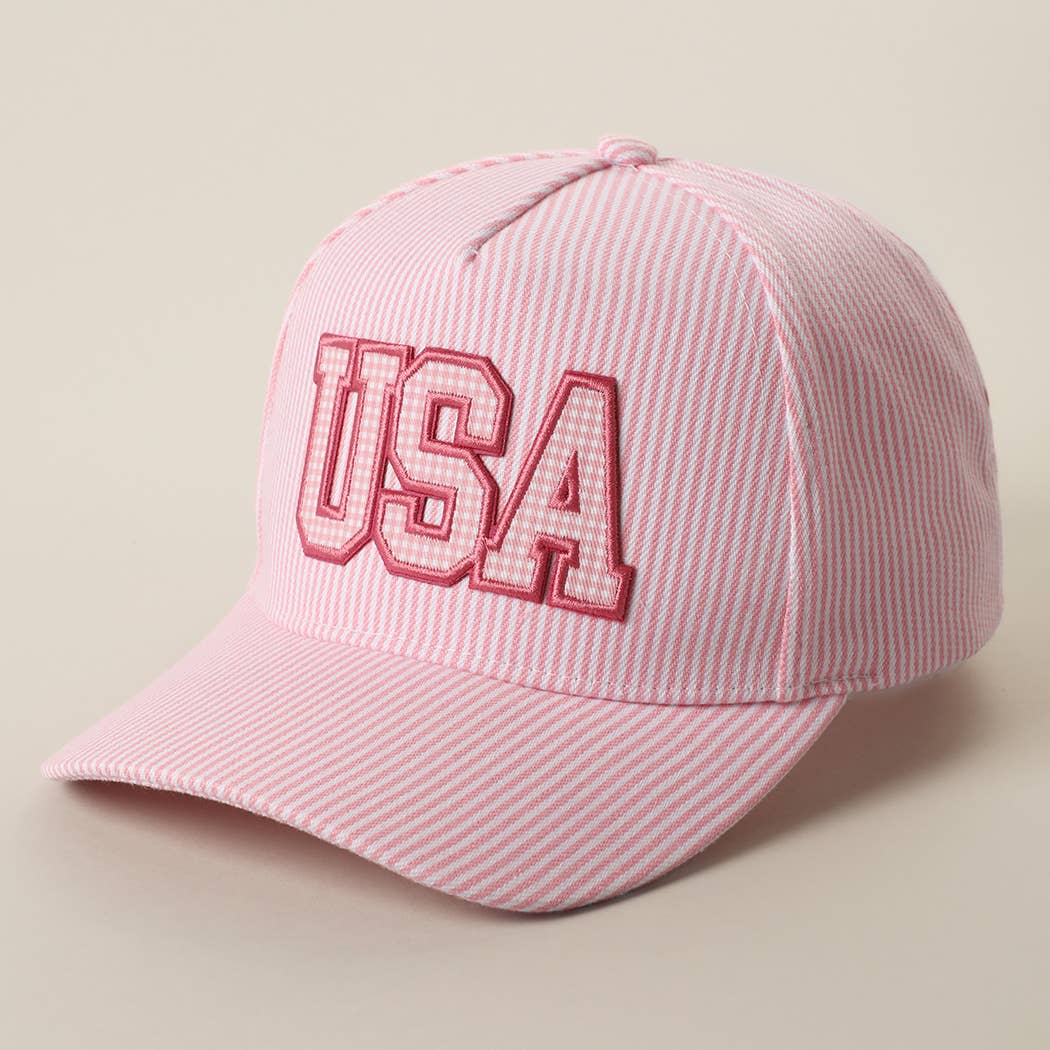 Fashion City - USA Embroidered Patch Gingham Stripe Trucker Hat