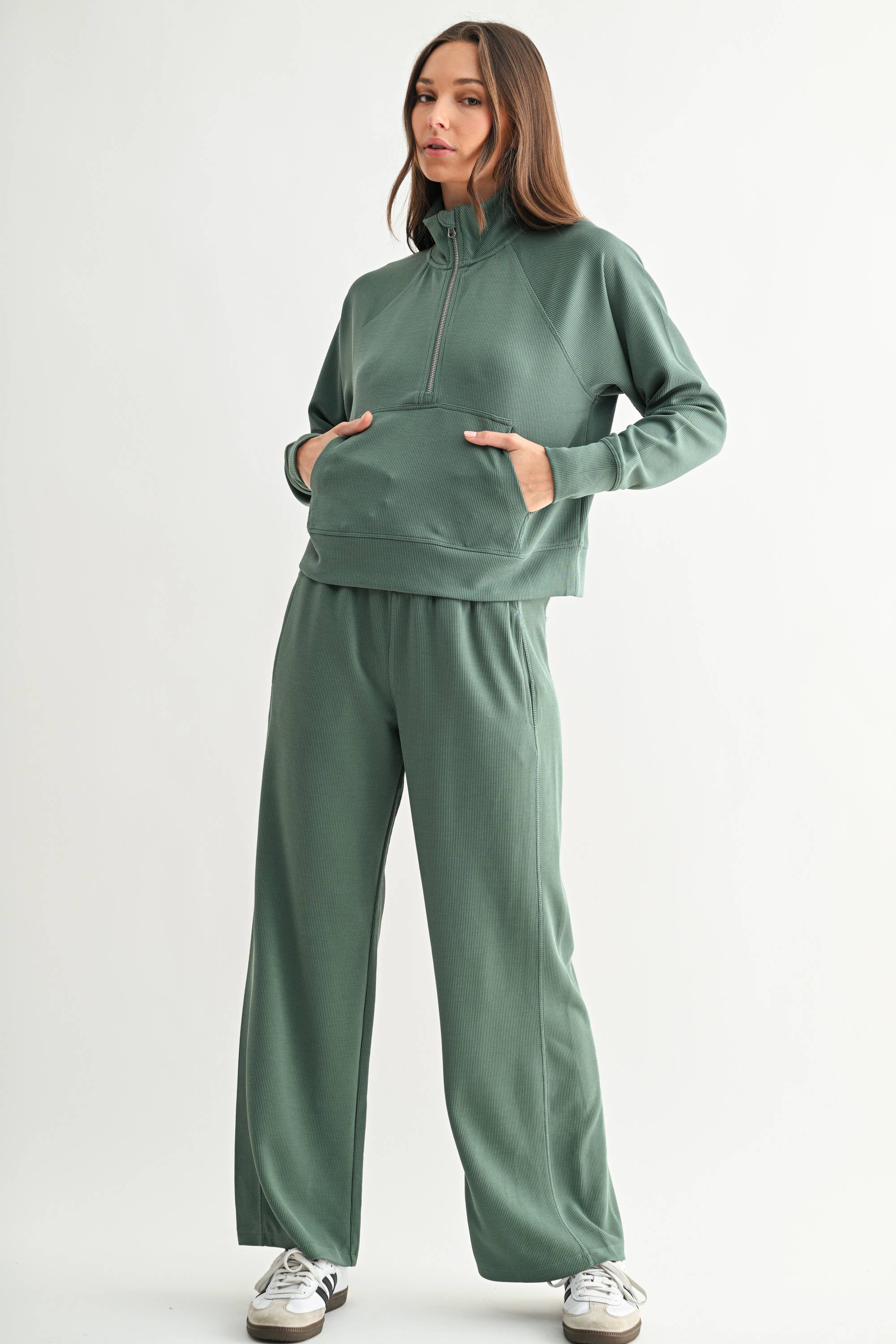 Mono B - Luxe Sand Wash Rib 1/4 Zip Sweater