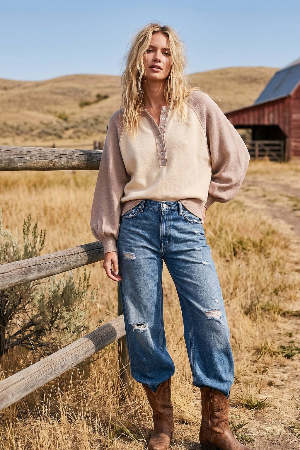 Sewn and Seen - Color Block Henley Sweater