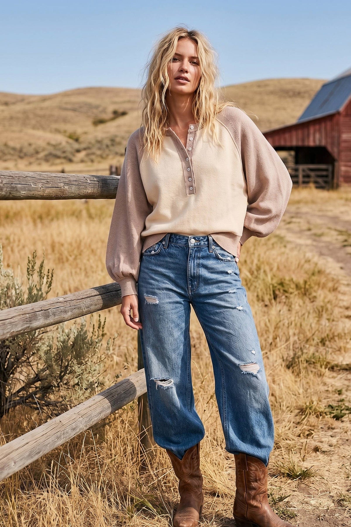 Sewn and Seen - Color Block Henley Sweater