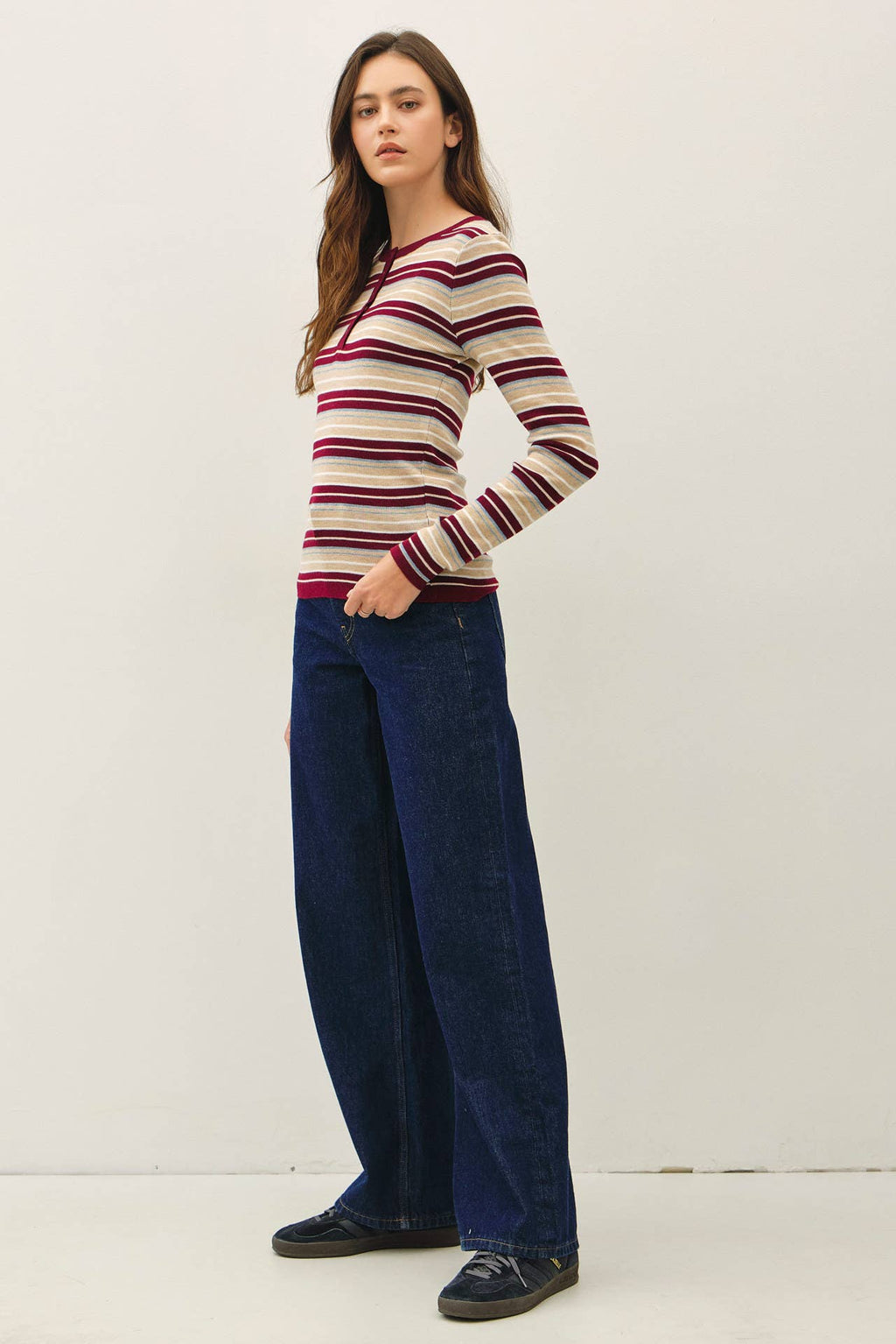 STRIPED HENLEY SWEATER