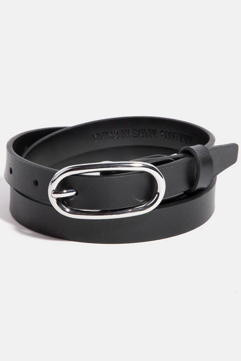 Long Oval Buckle Leather Belt