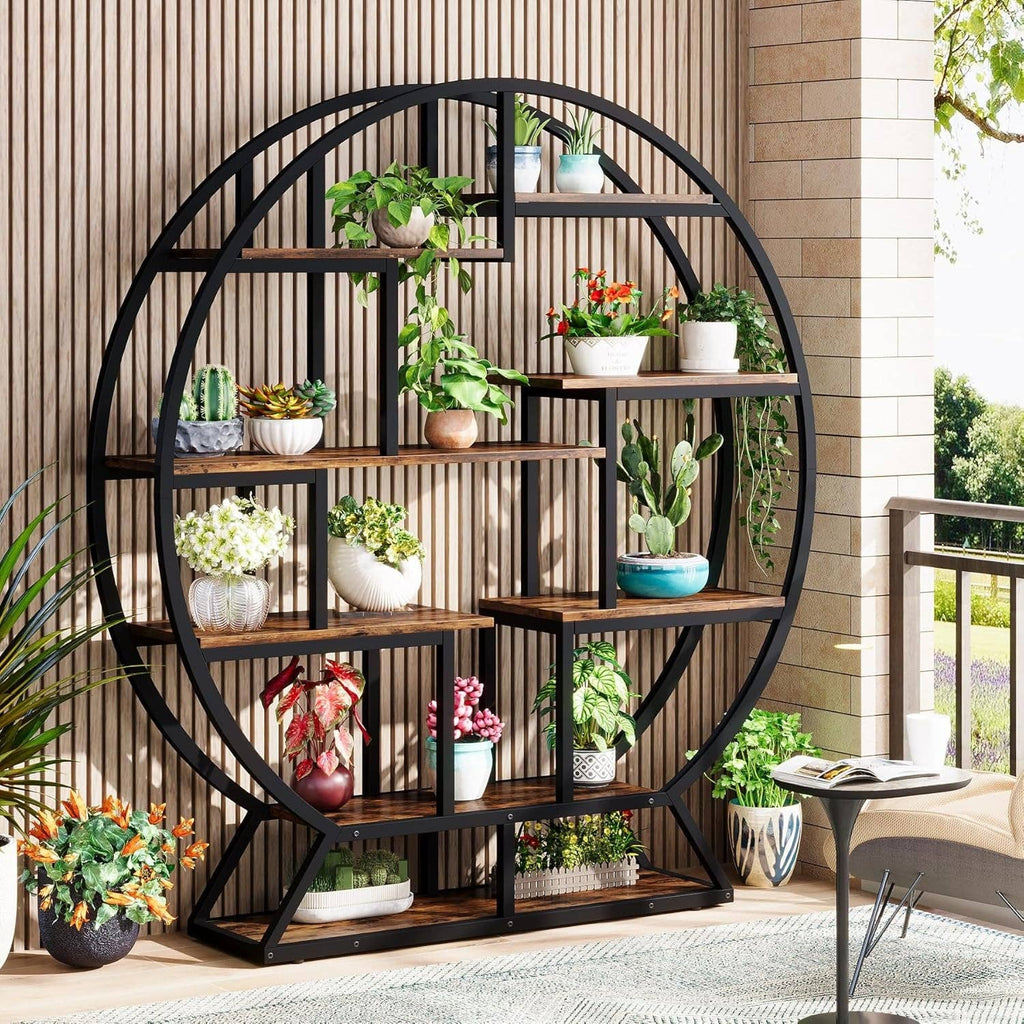 ShipItFurniture - 63 Inch Round Etagere Bookcase Staggered Shelving System