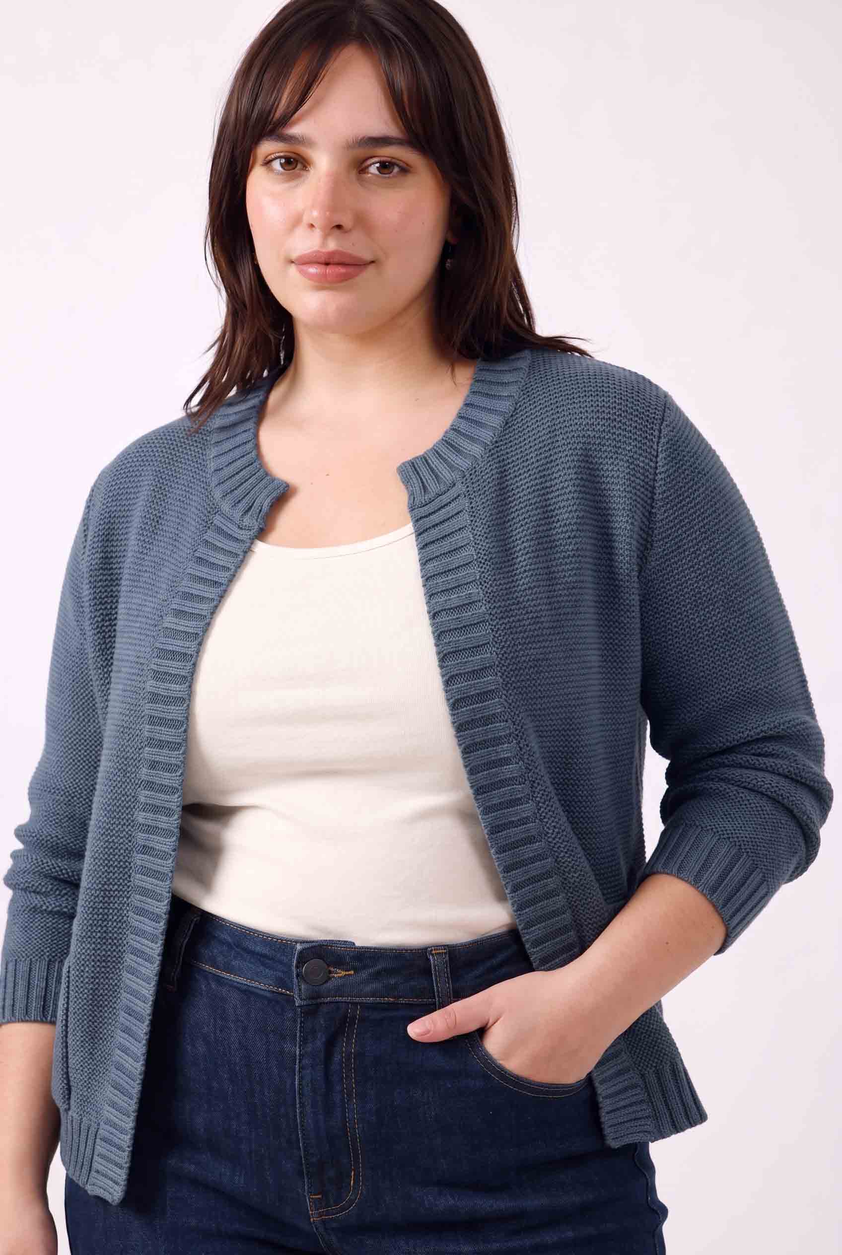 Be Cool - [PLUS] OPEN CARDIGAN WITH RIBBED EDGES
