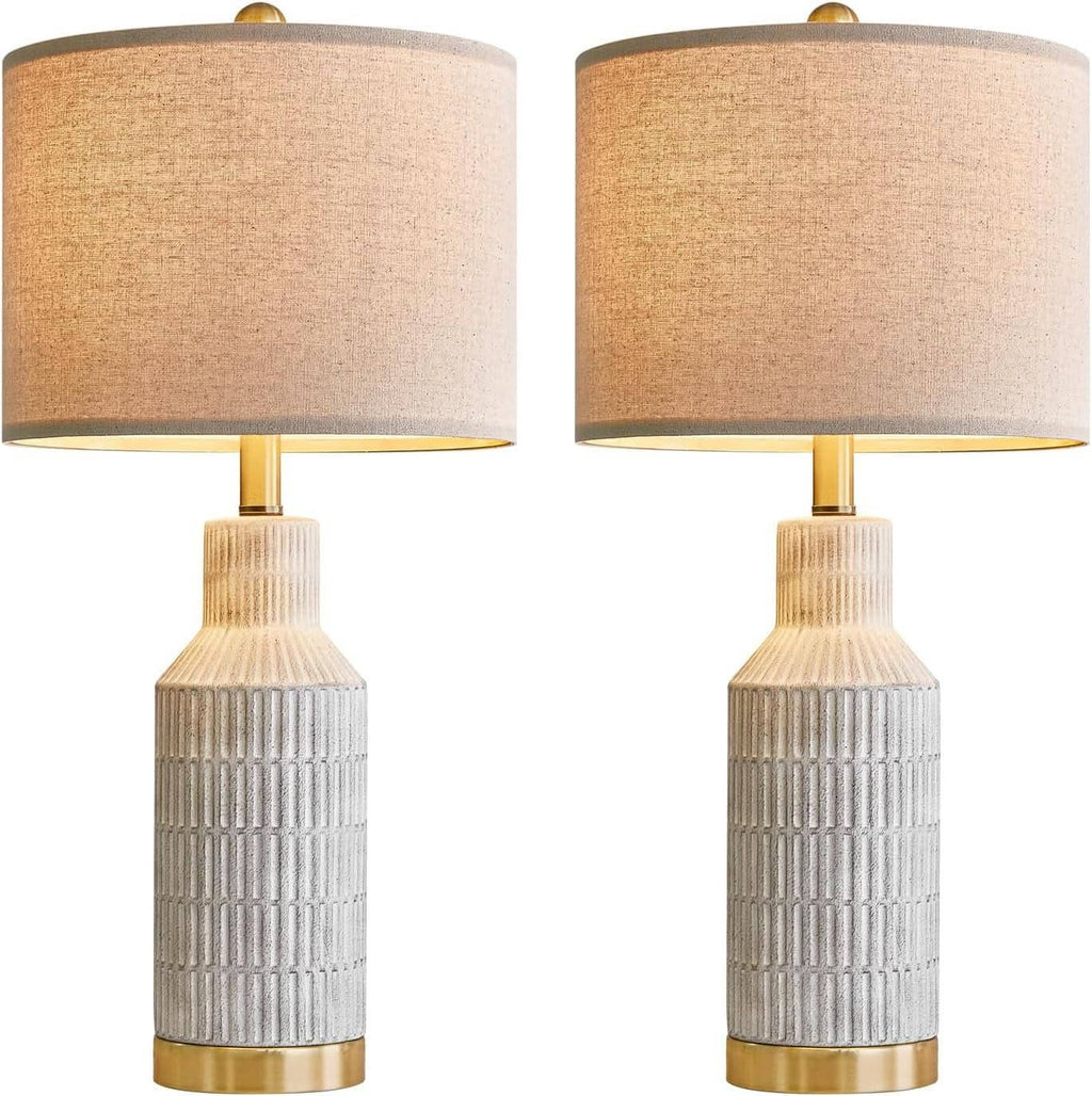 ShipItFurniture - 25-Inch White Washed Ceramic Contemporary Table Lamps