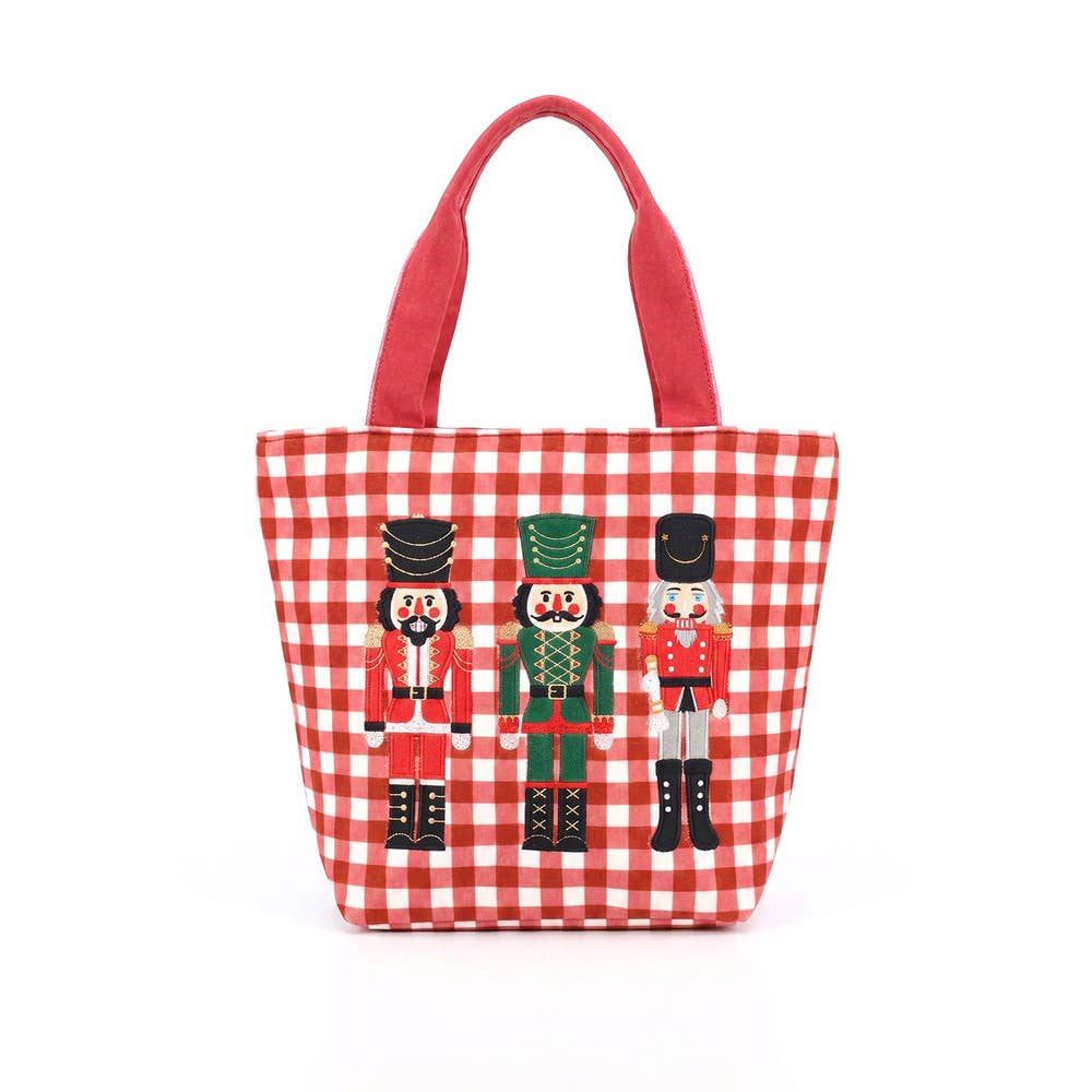 Three Nutcracker Gingham Tote Bag