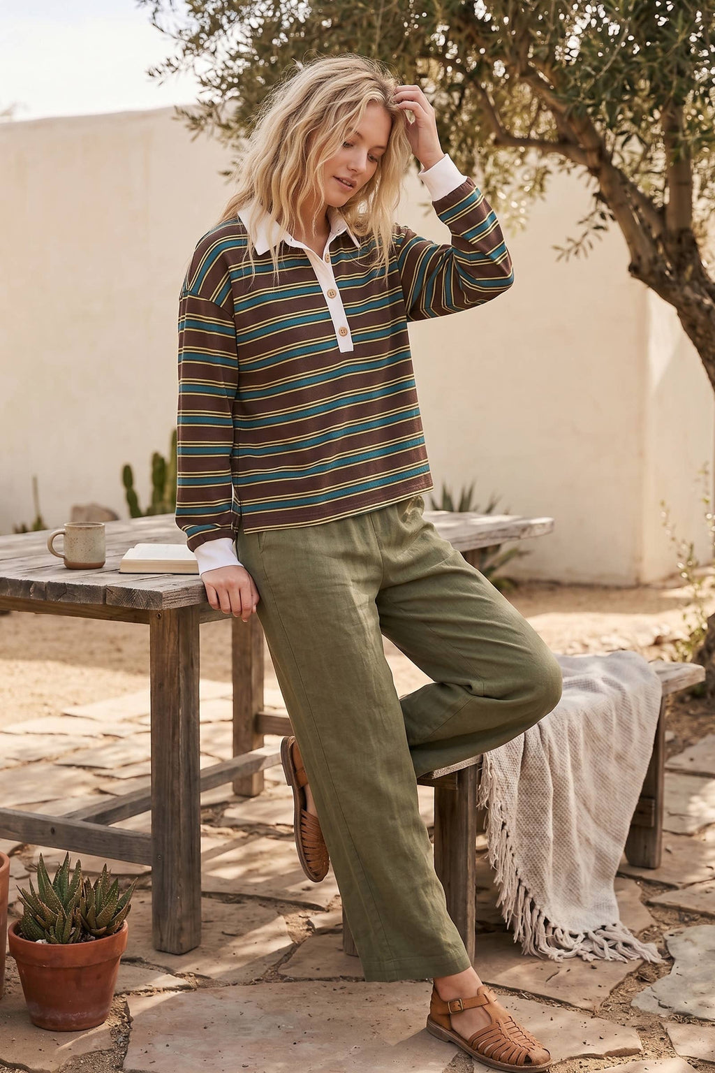 Sewn and Seen - Oversized Striped Lightweight Polo Top