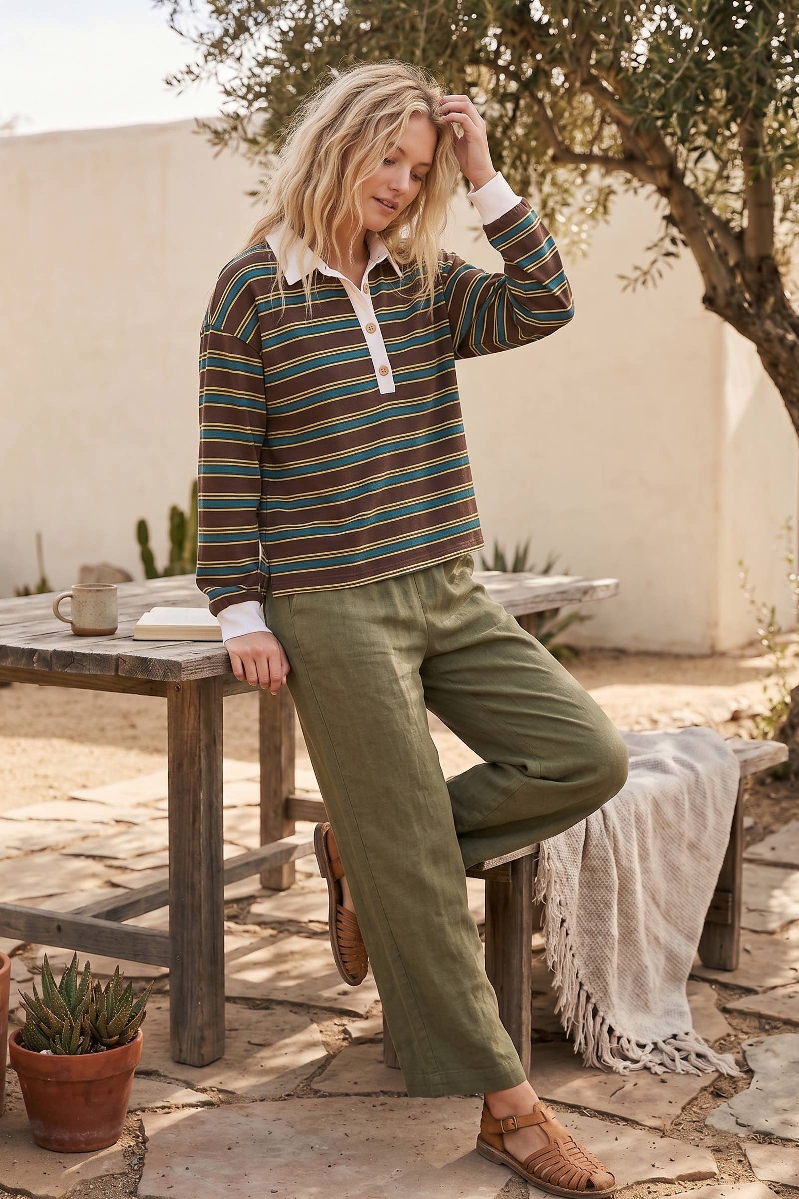 Sewn and Seen - Oversized Striped Lightweight Polo Top