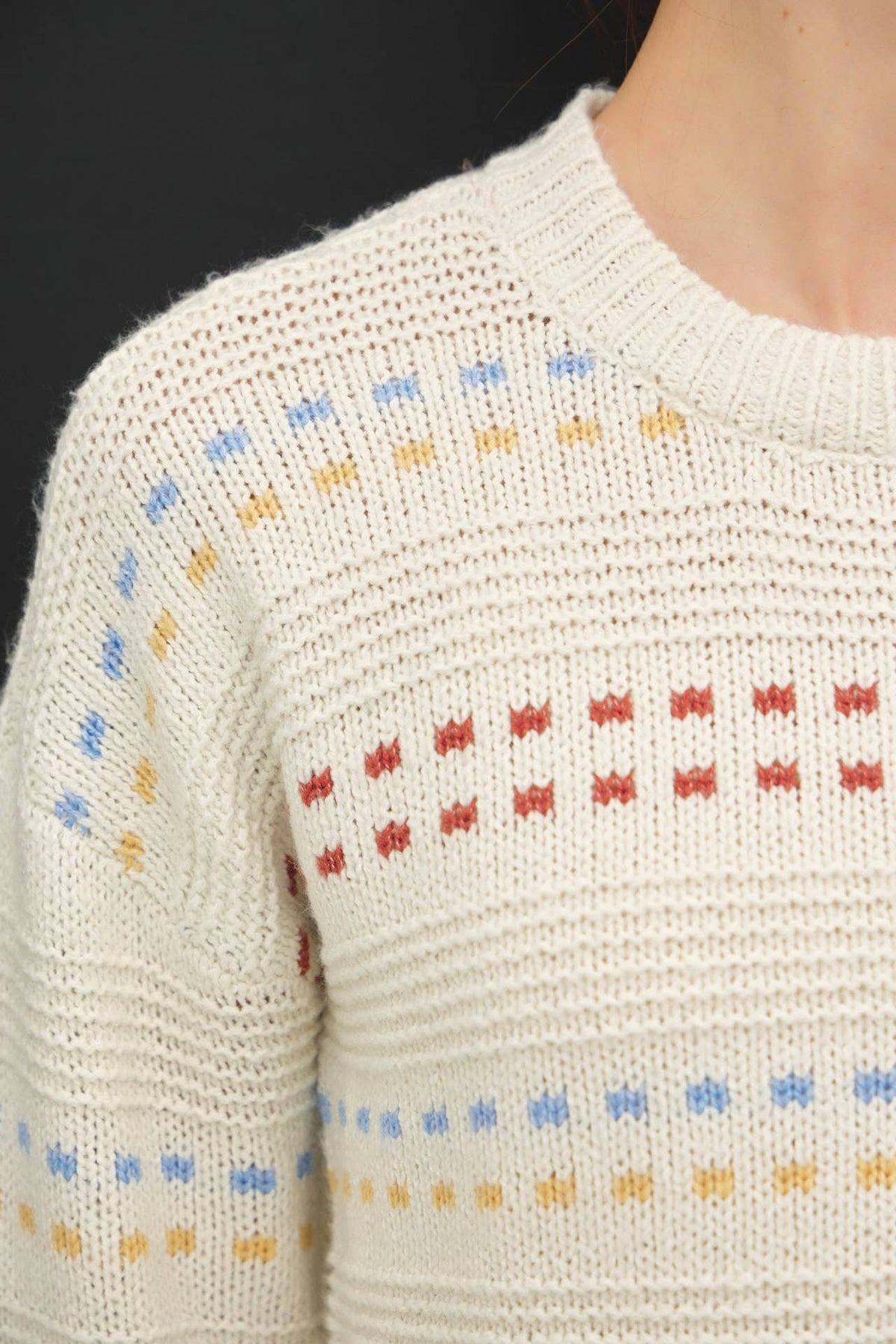 JACQUARD VOLUME SLEEVE SWEATER