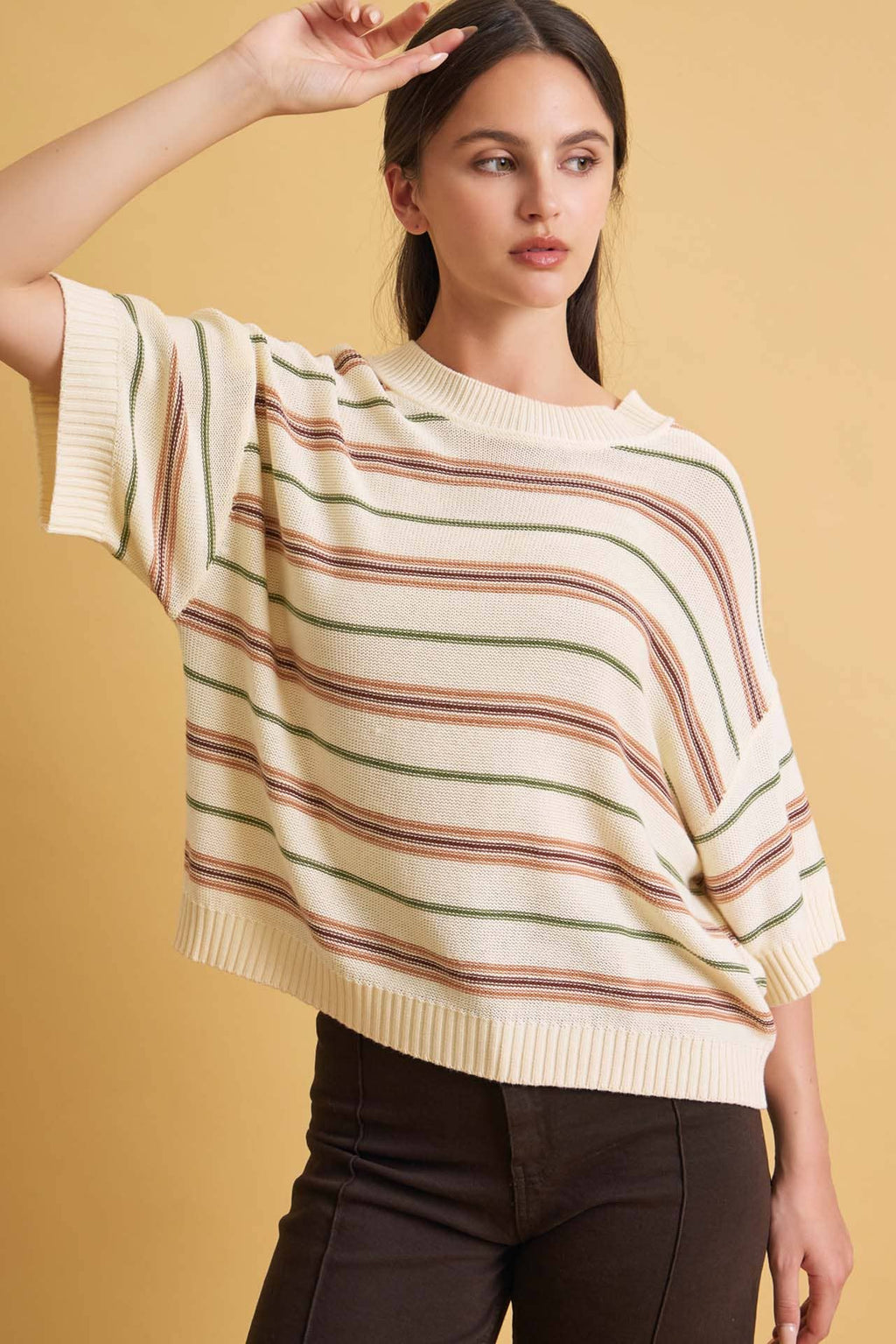 Be Cool - OVERSIZED CUT HALF SLEEVE STRIPED SWEATER