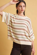 Be Cool - OVERSIZED CUT HALF SLEEVE STRIPED SWEATER