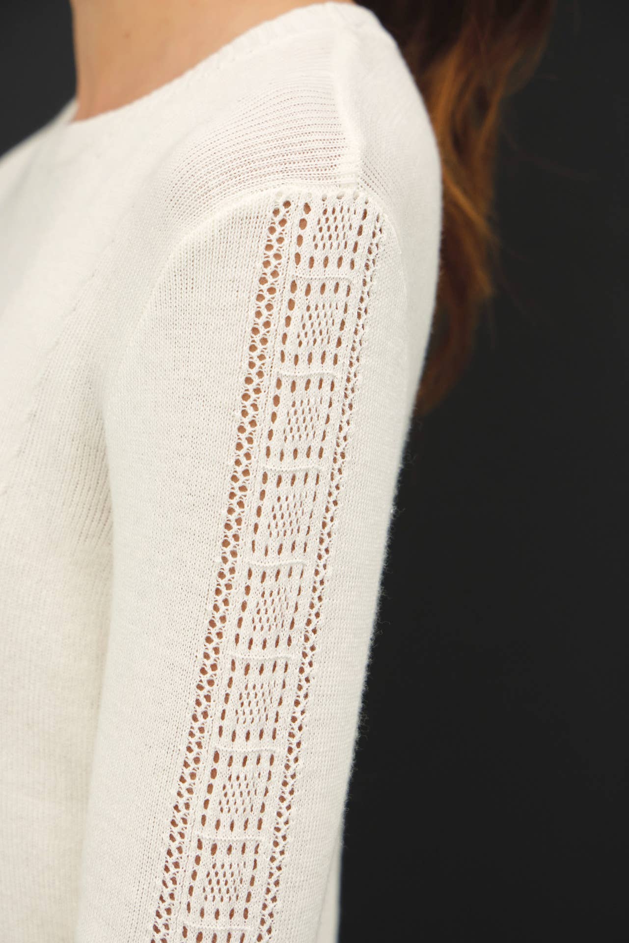 Be Cool - CROCHET SLEEVE POINTELLE FINE SWEATER