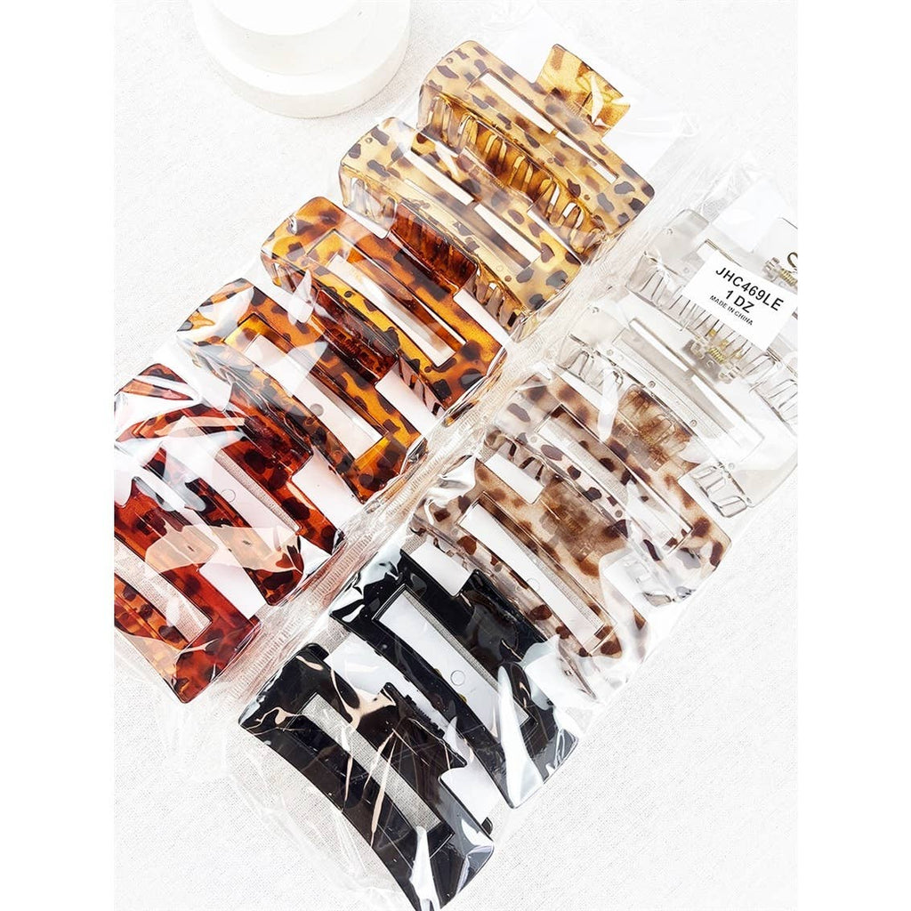 Love and Repeat - Leopard Mixed Pattern Rectangle Cut out Hair Claw
