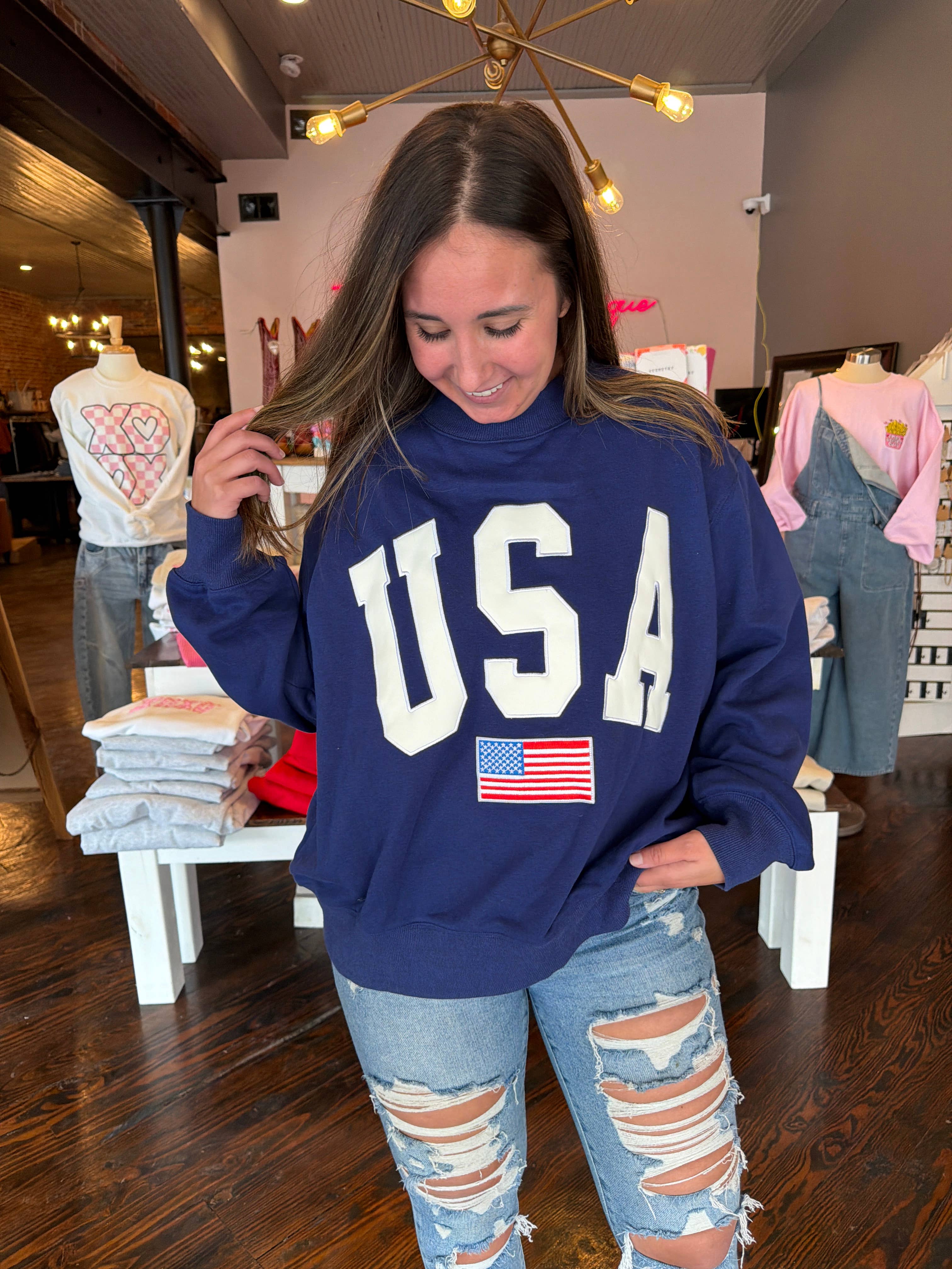 Navy USA  Embroidered Mockneck 