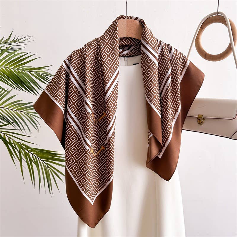 Geometric Silk Satin Shawl Scarf | 40SC733