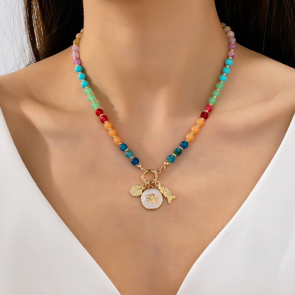 Rainbow Beaded Nautical Charm Necklace | 80N92952