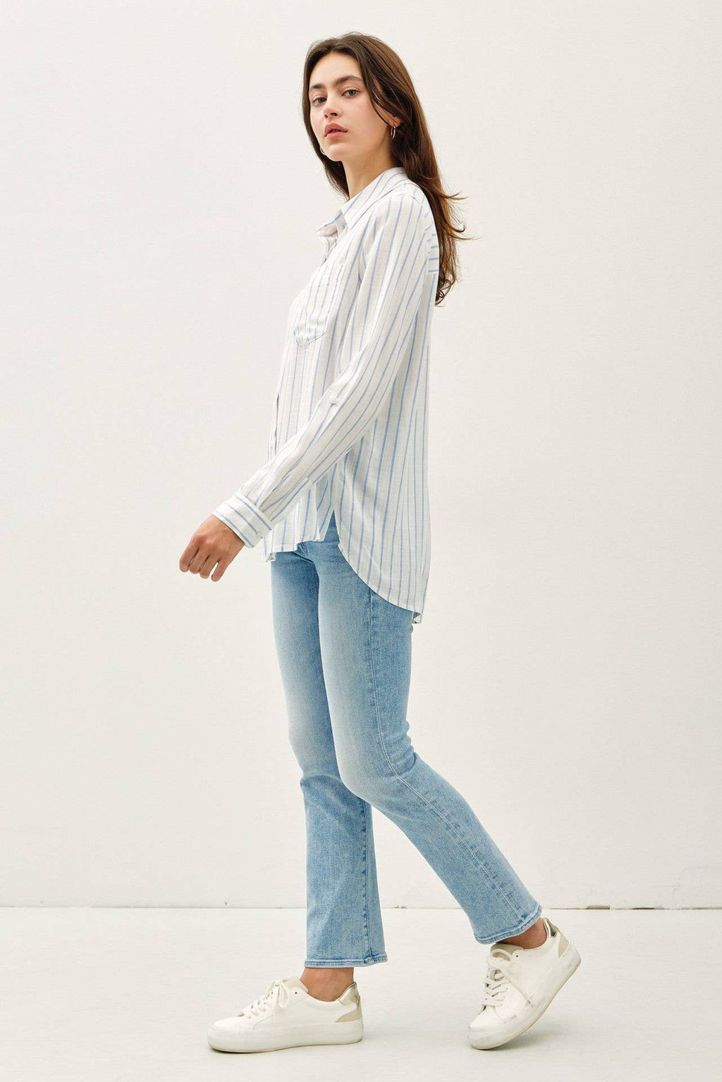Be Cool - LIGHWEIGHT VERTICAL STRIPE BUTTON UP SHIRT
