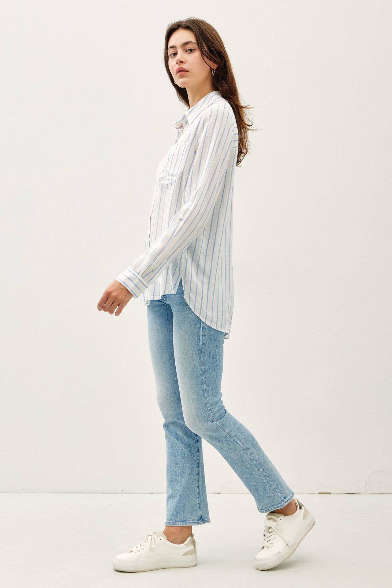 Be Cool - LIGHWEIGHT VERTICAL STRIPE BUTTON UP SHIRT