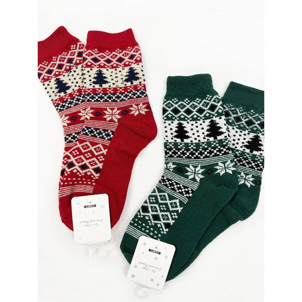 Love and Repeat - SnowFlake and Tree Print Cozy Cabin Socks