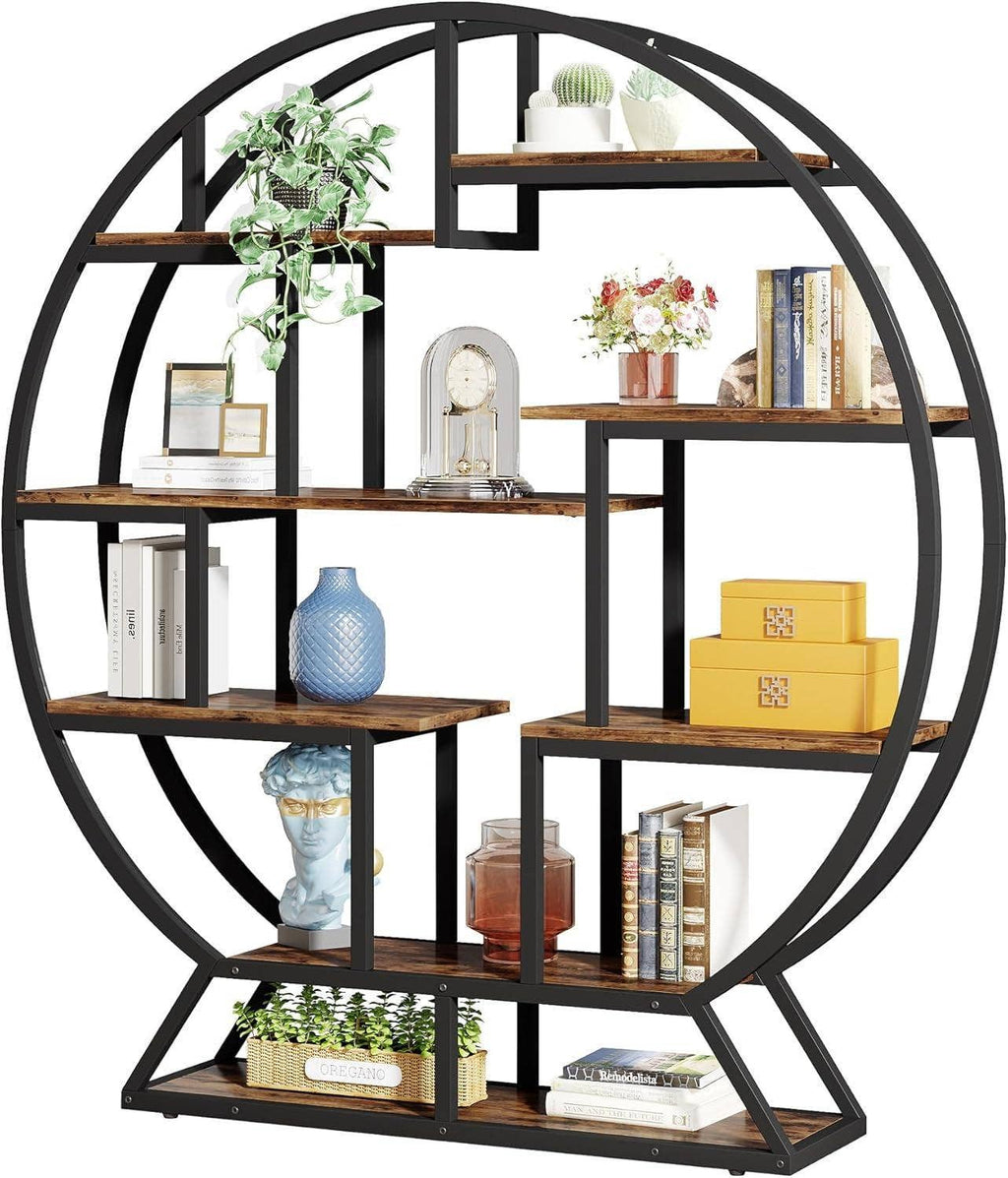 ShipItFurniture - 63 Inch Round Etagere Bookcase Staggered Shelving System