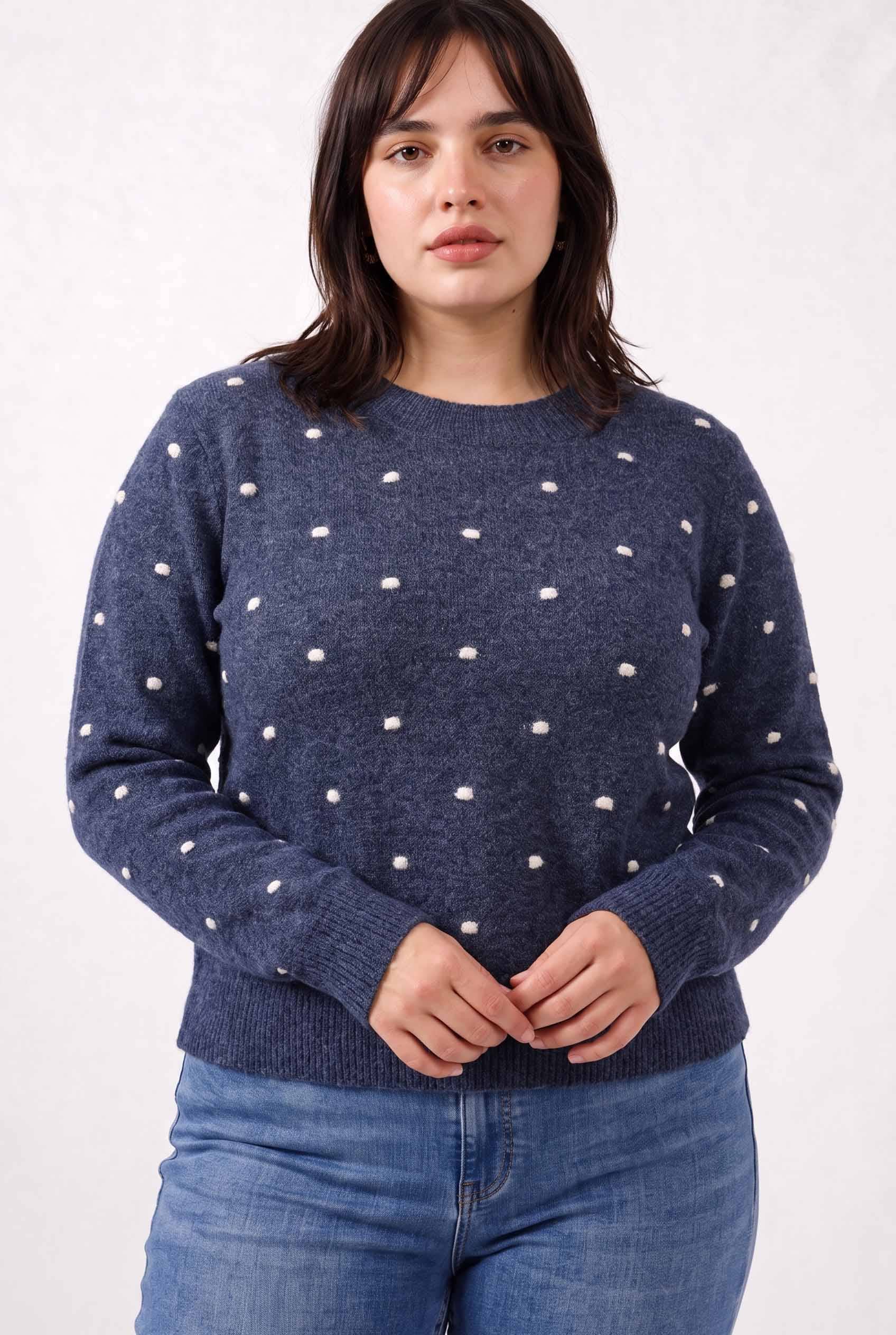 Be Cool - [PLUS] COZY DOTTED KNIT CREWNECK SWEATER