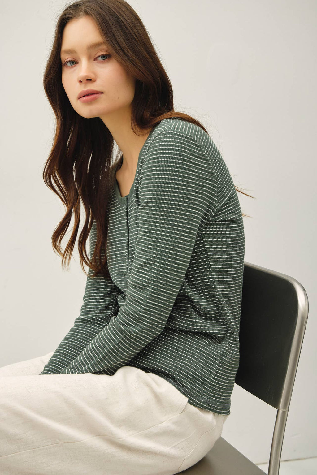 Be Cool - STITCHED THERMAL HENLEY NECK TOP