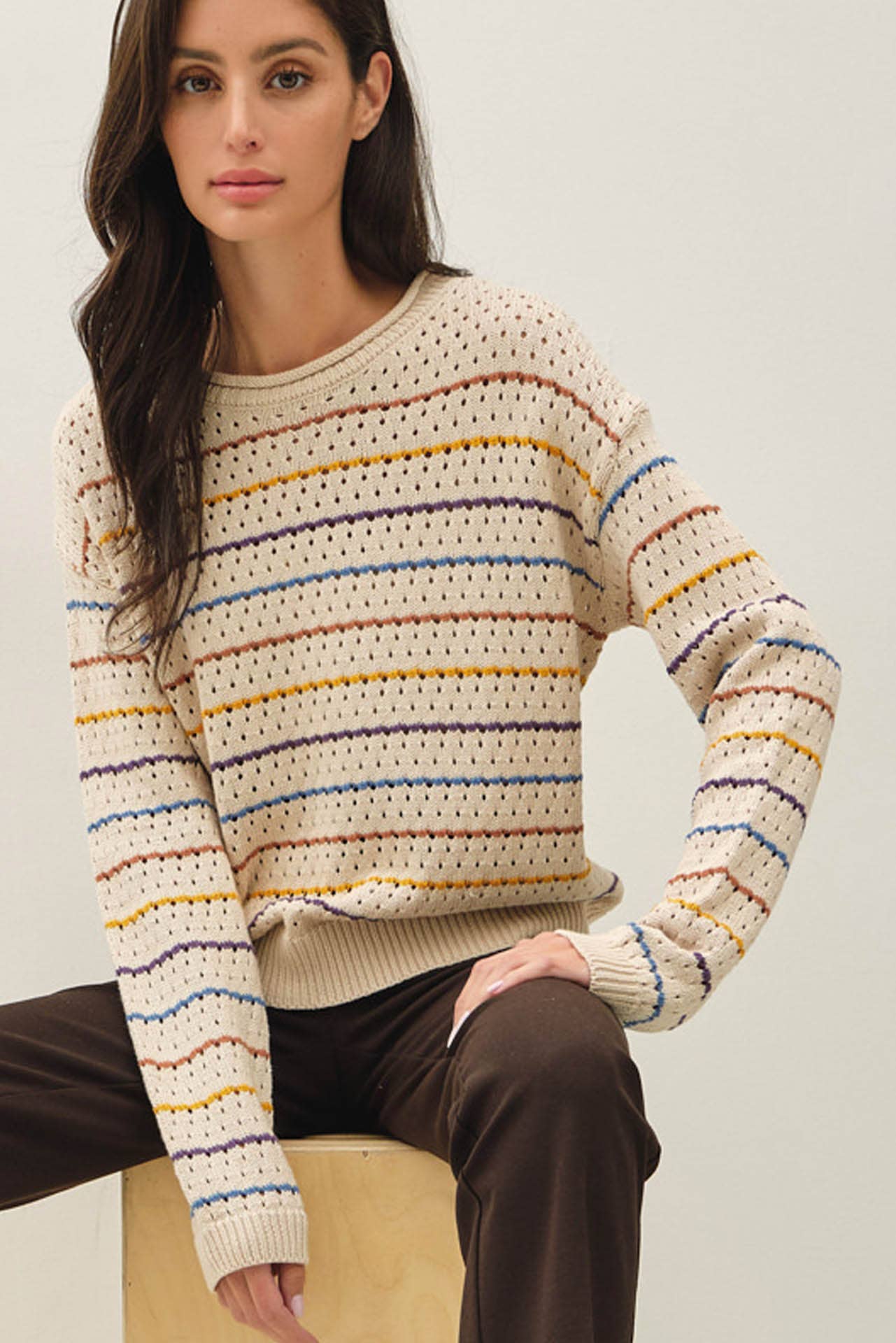Be Cool - MULTICOLORED STRIPES CROCHET SWEATER