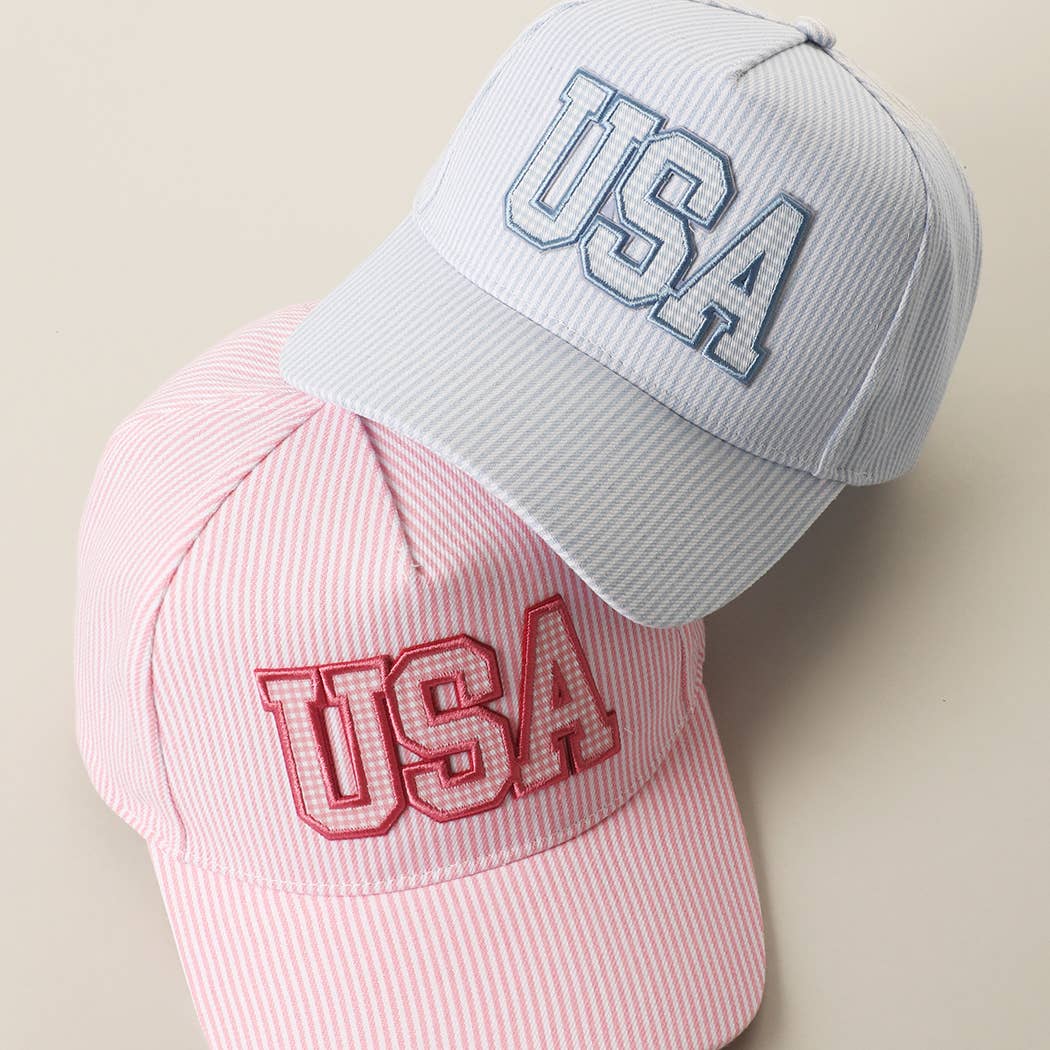 Fashion City - USA Embroidered Patch Gingham Stripe Trucker Hat