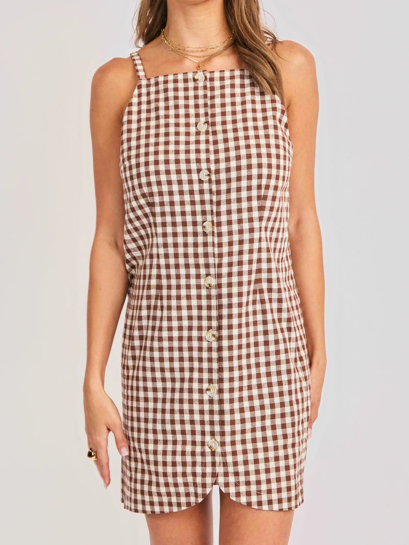 Mustang Gingham Buttoned Mini Dress