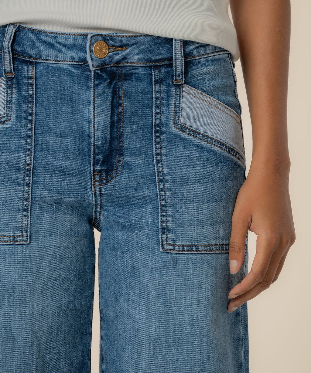 Maya High Rise Porkshop Front Pockets Wide Leg Raw Hem