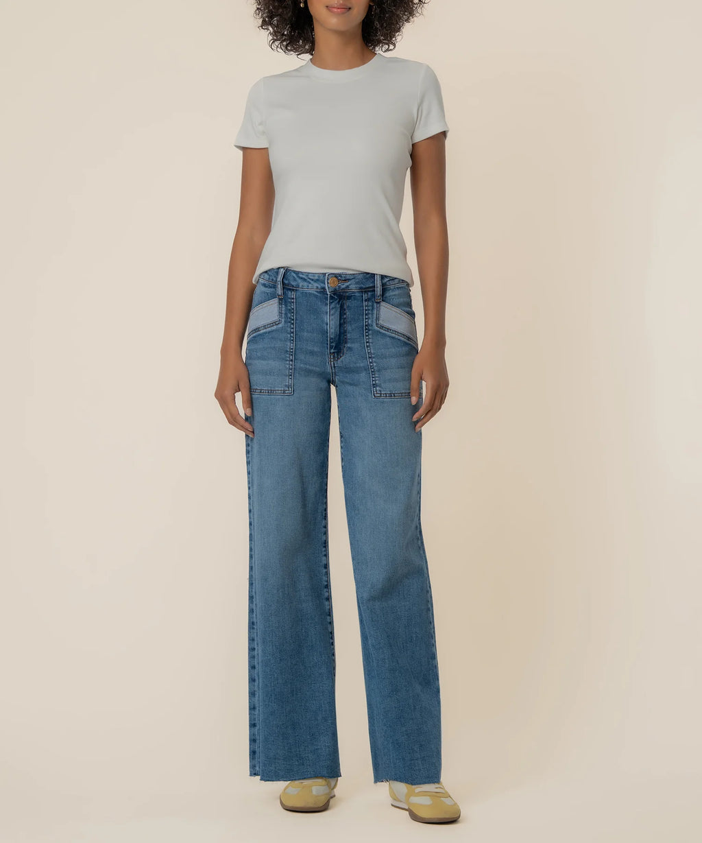Maya High Rise Porkshop Front Pockets Wide Leg Raw Hem