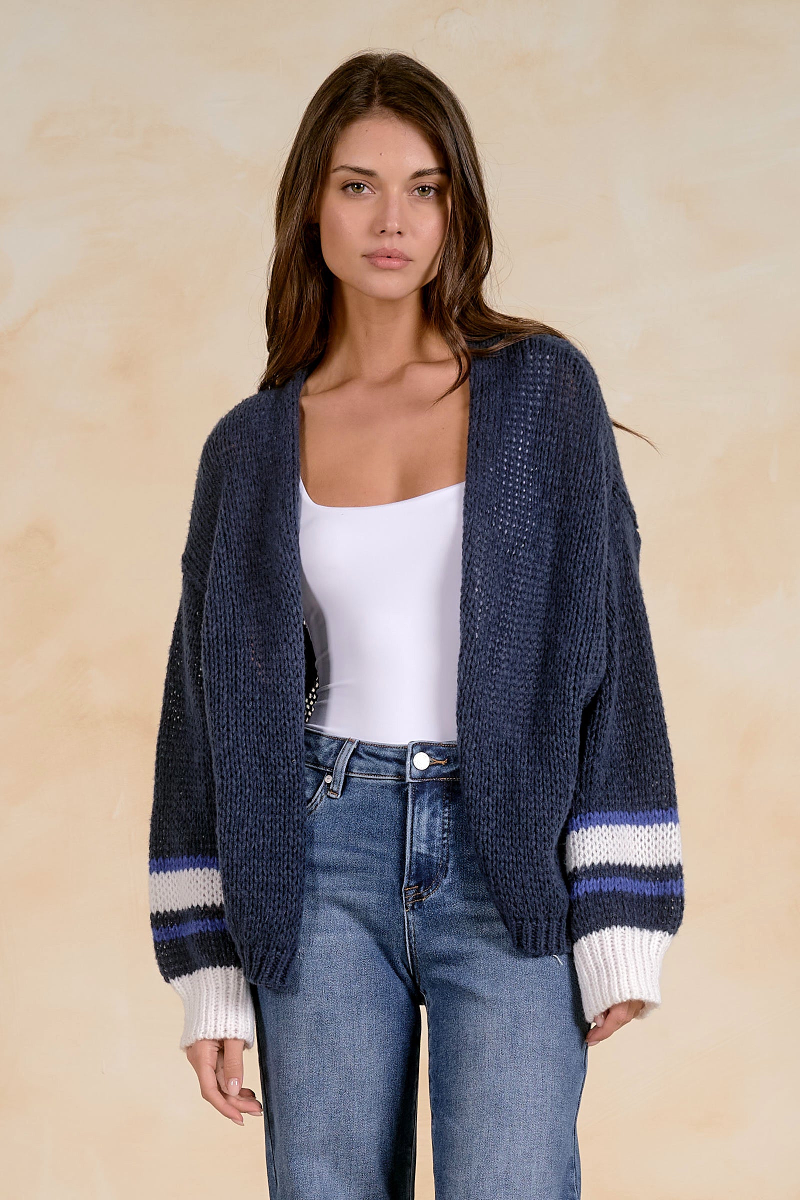 ELAN Navy Stripe  Cardigan