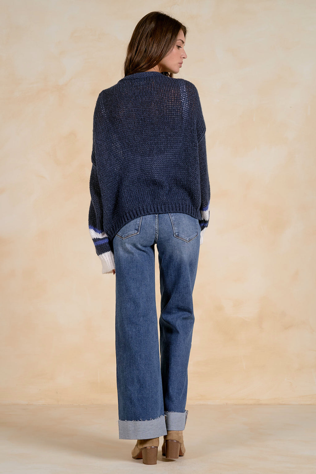 ELAN Navy Stripe  Cardigan
