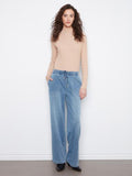 Knit Denim Wide Leg Jogger Pants
