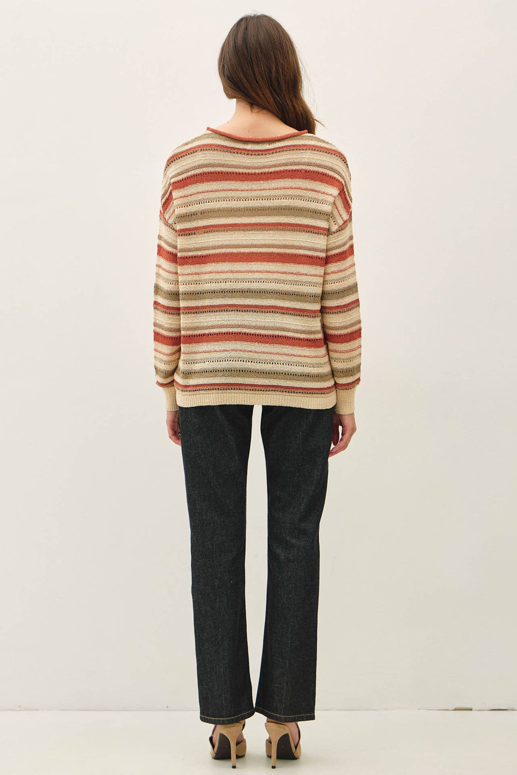 Be Cool - BREEZY KNIT MULTI STRIPED LONG SLEEVE SWEATER