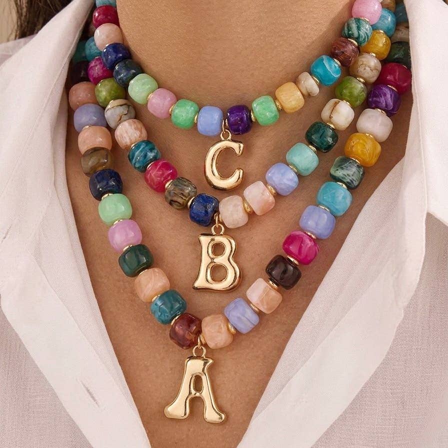 Beaded Initial Charm Necklace| 40NK9655